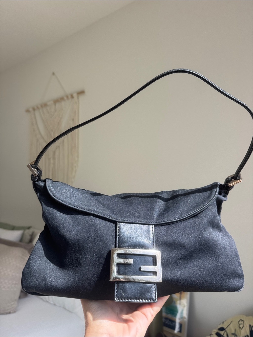 Authentic Fendi Mama Baguette Black Shoulder Bag FF Logo Y2K Rare with COA